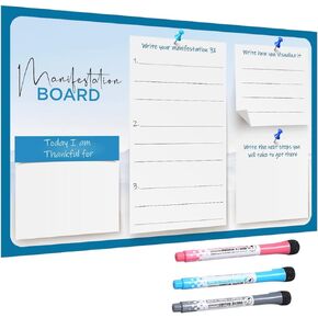 Magnetic Manifestation Board for Refrigerator | Law of Attraction | Express Daily Gratitude | Write Your Manifestation, Visuals & Take Action Plan | 14"x11" | 3 Dry Erase Markers Included | Start Now