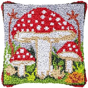 Latch Hook Pillowcase Kits Red Mushrooms Latch Hook kit Cushion Throw Pillow Embroidery Craft Kits for Beginner DIY Latch Hook Rug Kit with Printed Canvas Hobby & Craft 43x43cm
