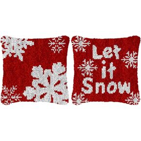 2 حزمة مزلاج هوك مجموعات وسادة Let It Snow ندفة الثلج المطبوعة قماش DIY وسادة اليدوية الكروشيه الغزل هوك مزلاج عدة التطريز وسادة غطاء البساط عيد الميلاد المنزل أريكة الديكور 43x43 سم