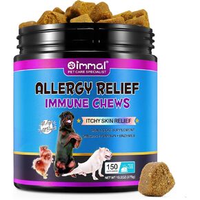 تخفيف حكة جلد الكلب، علاجات مضادة لحكة الكلاب، 150 قطعة تخفيف حساسية للكلاب، مضغ ناعم لتخفيف حكة الجلد، إنزيمات أوميغا 3، دعم مناعي محسّن والحساسية الموسمية (150 قطعة علاج مضادة لحكة الكلاب) in Kuwait