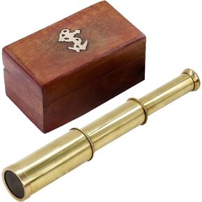 Mythrojan Brass Handheld Telescope 6" Mini Spyglass with Wooden Box - Pirate Telescope, Spyglass Collapsible Monocular Decorative Telescope for Travellers, Adventures