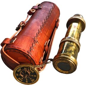 Brass Dollond London 1920 Marine Collectible Decor Nautical Gift Spyglass Antique Mounted Solid Brass Pirate Telescope with Leather Box (Brass Antique)