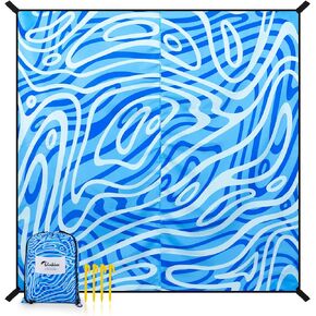 Beach Blanket Oversized Extra Large 110" * 118"/ 9 * 10 Ft,Beach Mat Waterproof Sandproof,Soft and Durable, Picnic Mat for Travel Camping, Beach Vacation,4 Stakes & 1 Travel Bag