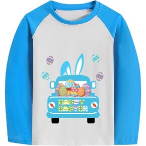DDSOL Easter Day Shirts for Toddler Boy Girl Raglan Long Sleeve Bunny Monster Truck Crane Dino Train Tshirt for Kids