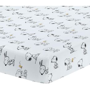 Lambs & Ivy Classic Snoopy 100% Cotton White/Black Fitted Baby Crib Sheet