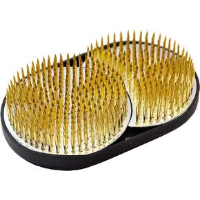 KAKURI Kenzan Flower Frog Round and Concave (Sun and Moon) 3" x 2", Japanese Ikebana Flower Arrangement Supplies, Professional Flower Holder Pin Frog, Brass Gold, Made in Japan