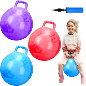 Poen 3 Pcs 18 Inch Hopper Ball Inflatable Bouncy Ball with Handle Hippity Hop Ball PVC Jumping Hopping Ball with 1 Air Pump for Kids Toddler Boys Girls Gifts Games Exercise Ball (Multicolor) in Kuwait