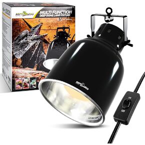 REPTI ZOO Reptile heat Lamp Cap Deep Dome Reptile Light Fixture polished aluminum alloy Heat Lamp Fixture for lizard, bearded dragon, Turtles, and Snake Terrarium, Max 100W 5.5 Inches Black