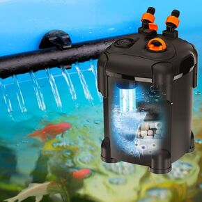 Aquarium Canister Filter Fish Tank UV Filter Aquarium Green Water Cleaning Machine Ultra Quiet External Turtle Tank Filter with UV Sterilizer for Crystal Clear Water Up to 55 Gallon (225GPH-UV2)