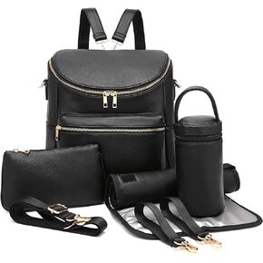 I IHAYNER Diaper Bag Backpack Leather Backpack for Women Travel Backpack Baby Bag Large with Troller Straps Capacity for Wet Clothes, Breast Pump, Milk Bottle Black