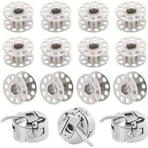 PAGOW 15pcs Metal Sewing Machine Bobbins Stainless Steel Home Embroidery Stitch Thread Holder Case for Brother Janome Singer Kenmore Front Loading Class Machines