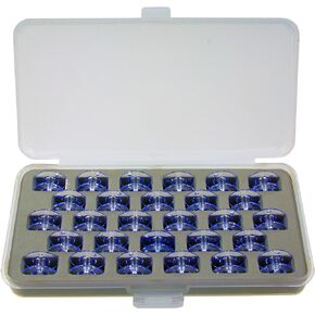 Ultima Bobbin Box with Bobbins – Plastic See Through Bobbin Storage Box Bobbin Holder with 28 Class-15 (SA156) Clear Plastic Bobbins