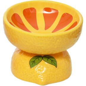 Elevated Cat Bowl, Ceramic Tilted Cat Food Bowl for Indoor Cats, Shallow Cat Food Dish, Wide Cat Bowl Whisker Friendly for Adult Cats and Small Medium Dogs (Yellow).