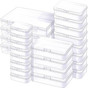 Mauproy 24 Pack Mixed Sizes Small Plastic Containers with Hinged Lids and Stickers, Rectangular Clear Plastic Storage Boxes Empty Beads Organizer for Small Items and Other Craft Projects