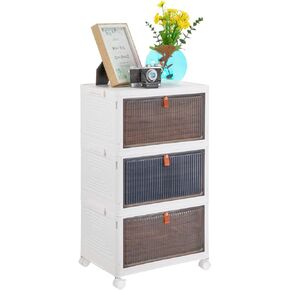 MUMUPACK 3 Tier Plastic Storage Cabinets,Stackable storage bins 23Qt,Storage Containers Organizer for toy organizers and storage, Durable Foldable Plastic Storage Container with Door and Wheels