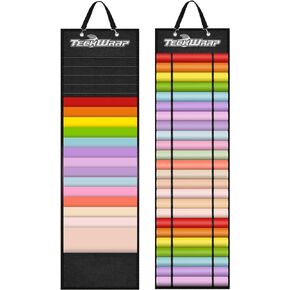 TECKWRAP Vinyl Roll Holder, Black, Wall-Mounted, 47 Compartments, Craft Vinyl Storage Organizer, Hanging Bags, 20 Pack