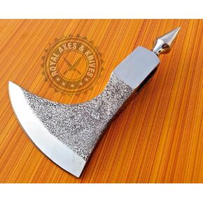 Black Medieval Huntsman SPIKER Custom Hand Made HIGH Carbon Steel Tomahawk Viking Axe Head with Leather Sheath