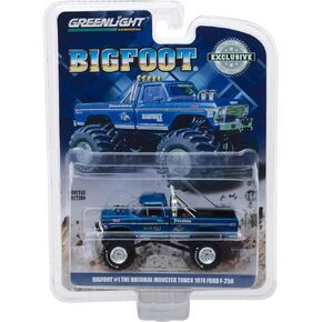 KINGS OF CRUNCH 1974 Ford F-250 Monster Truck Bigfoot #1 Blue The Original Monster Truck (1979) Hobby Exclusive 1/64 Diecast Model Car by Greenlight