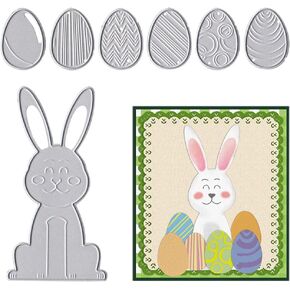 ALIBBON Easter Rabbit Egg Die Cuts for Card Making, 6 Patterns Easter Eggs Cutting Dies Metal Template Molds, Cute Rabbit Dies for Crafting DIY Photo Album Embossing Scrapbooking Supplies