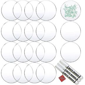 20 Pieces 4 Inch Clear Acrylic Sheet 0.08 Inch Thick Plastic Circle Disc Transparent Round Disks Circle Acrylic Sheets Sign for Picture Frame Painting DIY Craft,AIVS Circles with 3 White Markers