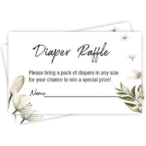 FARHTINANFX 50 Greenery Diaper Raffle Tickets for Girl or Boy Baby Shower Invitations, Baby Shower Games, with Name Line 3.5" x 2"
