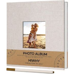 Hiwhy Photo Album Self Adhesive for 4x6 2x3 Picture book, Linen Small Scrapbook Photo Album Book DIY Scrap Book with Picture Display Window with A Metallic Pen (20 Sheets/ 40 Pages, Beige）