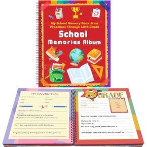 Motipuns School Memory Book School Photo Album for Kids, School Scrapbook Photo Album Preschool to 12th Grade with Keepsake Pocket for Storage Portfolio Every Grade Photo Class Photo School Pictures