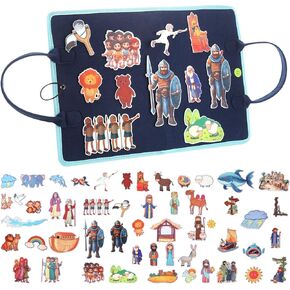 4 Pack Felt Board Bible Stories Set Flannel Board Stories Include Noah's Ark, Jonah and The Whale, David and Goliath, The Nativity of Jesus, 52 Pcs Precut Bible Felt Story Board for Kid