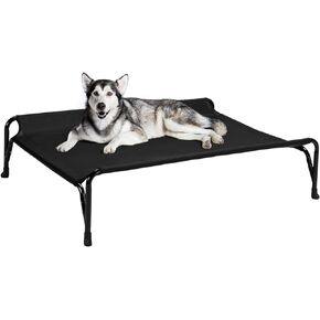 Veehoo Elevated Raised Dog Bed, Original Cooling Outdoor Dog Cot with Double Sided Protective Fence for Large Dogs, Washable Breathable Mesh, V-Shaped No-Slip Feet, Large, Beige Coffee