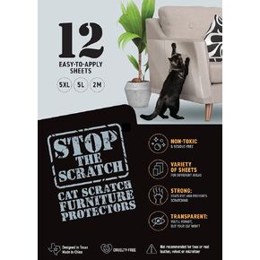 Pro Strength Double-Sided Cat Scratch Tape Sheets to Deter Scratching - 12 Transparent Sticky Cat Furniture Protectors - Pet-Safe Anti Scratch Furniture Protector - Cat Scratch Deterrent for Furniture