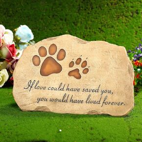 Pet Memorial Stone Pet Memory Stepping Stone Cat Dog Headstone Garden Memorial Gravestone Paw Print Resin Gardening Stone for Thoughtful Dog Remembrance Pet Loss, 11 x 7.5 Inch