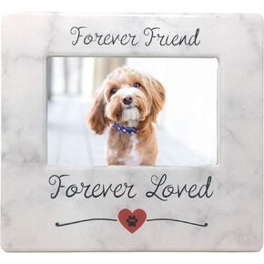 BANBERRY DESIGNS Pet Memorial Frame - Forever Friend Forever Loved Paw Print and Heart Design Picture Frame - Easel Back - Loss of a Dog or Cat Sympathy Remembrance 4 X 6 Photo Opening