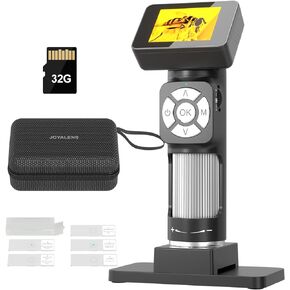 JOYALENS JL112 Handheld Digital Microscope, 500X Portable Pocket Microscope for Kids and Adults, 1080P USB Microscope Camera with 8 LED Lights, 2" LCD Screen, USB to PC, Gifts for Kids, 32GB SD Card