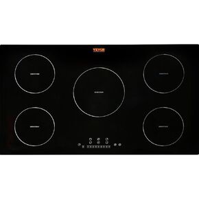 VEVOR Electric Cooktop, 5 Burners, 36'' Induction Stove Top, Built-in Magnetic Cooktop 9200W, 9 Heating Level Multifunctional Burner, LED Touch Screen w/Child Lock & Over-Temperature Protection