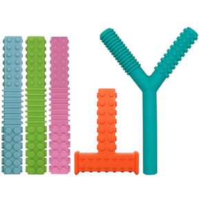 Sensory Chew Toys for Autistic Children, 5 Pack Silicone Chew Tubes Sticks for Kids with Autism, Teething, Biting, ADHD, SPD, Nursing Teether Oral Motor Chewy Tools