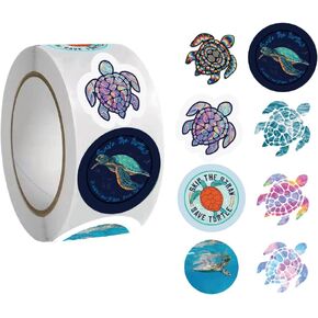 Sea Turtle Stickers (500 PCS), 8 Sea Animal Graphic Cartoon Decal Rolls Self-Adhesive Seals for Kids Girls Boys Teens for Birthday Party Decoration for Water Bottle Laptop Scrapbook Card Envelope