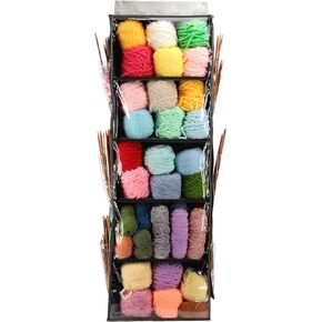 5 Compartments Hanging Yarn Knitting Storage Organizer with Zipper Closure, Yarn Over Door Display Holder with 6 Clear Pockets On Side for Knitting Needles, Crochet Hooks (L Size, Linen)