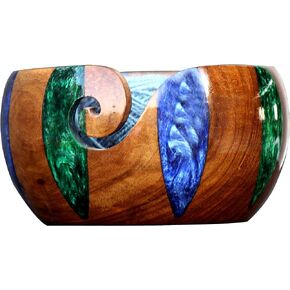 Wooden Yarn Bowl for Knitting and Crocheting - Rosewood and Resin Mix Yarn Bowl, Large Wooden Yarn Bowl, Yarn Storage Handmade Crocheting Organizer 7" x 4 "