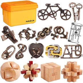 Brain Teaser Puzzles for Adults Metal Wooden Brain Teaser Puzzle 16pcs Logic Metal Puzzle for Adult Kid Toy Lock Puzzles Gift for Adults Teenagers