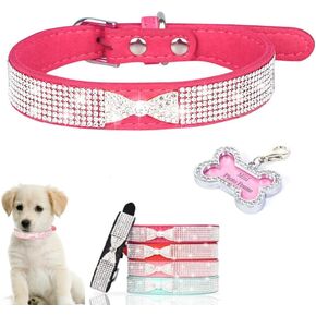 Pink Rhinestone Dog Collars for Small Dogs, Pretty Bow Crystal Bling Cat Collars Glitter Jeweled Sparkly Diamond Girl Puppy Collar for XXS Xs Small Medium Pet Female Dogs, S