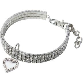 Dogs Kingdom Pet Dog Cat Heart Crystal Collar Full Shining Bling Rhinestones Party Princess Necklace Adjustable Pet Necklace Accessories,Blue,S:8-10" neck