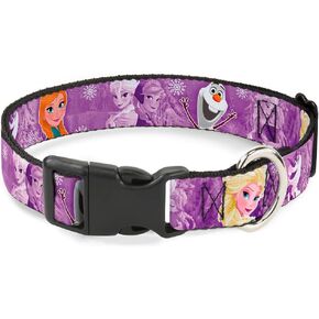 Buckle-Down Plastic Clip Collar - Frozen Anna/Elsa/Olaf Poses/Scenes Purples - 1/2" Wide - Fits 8-12" Neck - Medium