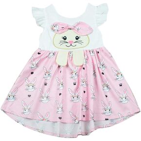 Toddler Baby Girls Easter Dresses Flutter Sleeve Rabbit Bunny Print Dress Outfit Summer Clothes