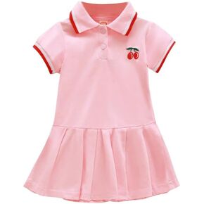 Balatale Toddler Baby Girls Polo Dress Cherry Embroidered Short Sleeve Pleated Tennis Dress A-Line Playwear Sundress