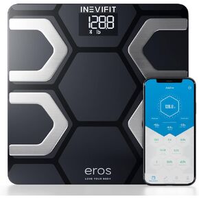 INEVIFIT EROS Bluetooth Body Fat Scale Smart BMI Highly Accurate Digital Bathroom Body Composition Analyzer with Wireless Smartphone APP 400 lbs 11.8 x 11.8 inch (Black)