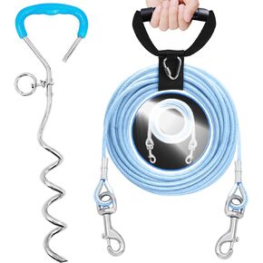 Reflective No-Tangle Dog Tie Out Kit,10ft Heavy-Duty 200Lbs Stake & Cable with 360° Rotating Clip,Waterproof Bite-Proof Leash for Camping/Yard (Green)