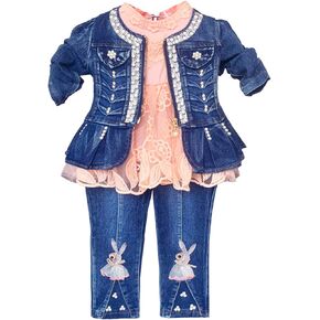 Peacolate 6M-3Years Spring Autumn Little Baby Girls Long Sleeve Dress Denim Jacket and Jeans