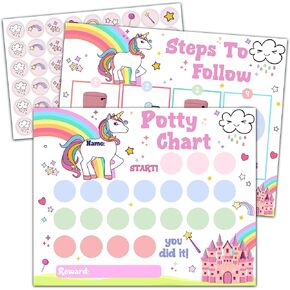 مخطط ملصقات للتدريب على استخدام المرحاض من رينبو يونيكورن للأطفال الصغار الأولاد والبنات، 10 مخطط تدريب على استخدام المرحاض مع 216 ملصقًا وبطاقة روتينية واحدة - A20 in Kuwait