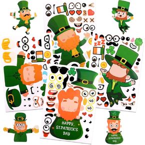 XIMISHOP 24 قطعة اصنع ملصقات الجنية سانت باتريك DIY، اصنع ملصقات Leprechauns الخاصة بيوم القديس باتريك للأطفال، الجني، حدوة الحصان، وعاء من الذهب، قوس قزح، نمط العملة الذهبية قزم DIY ملصق in Kuwait