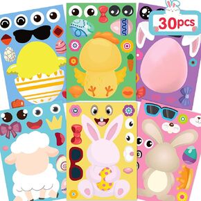 Joy Bang 30 Sheets Easter Stickers for Kids, Easter Crafts, Easter Games Make Your Own Easter Egg Bunny Face Stickers DIY, Easter Activities for Family Schools Classroom, Party Supplies Favors